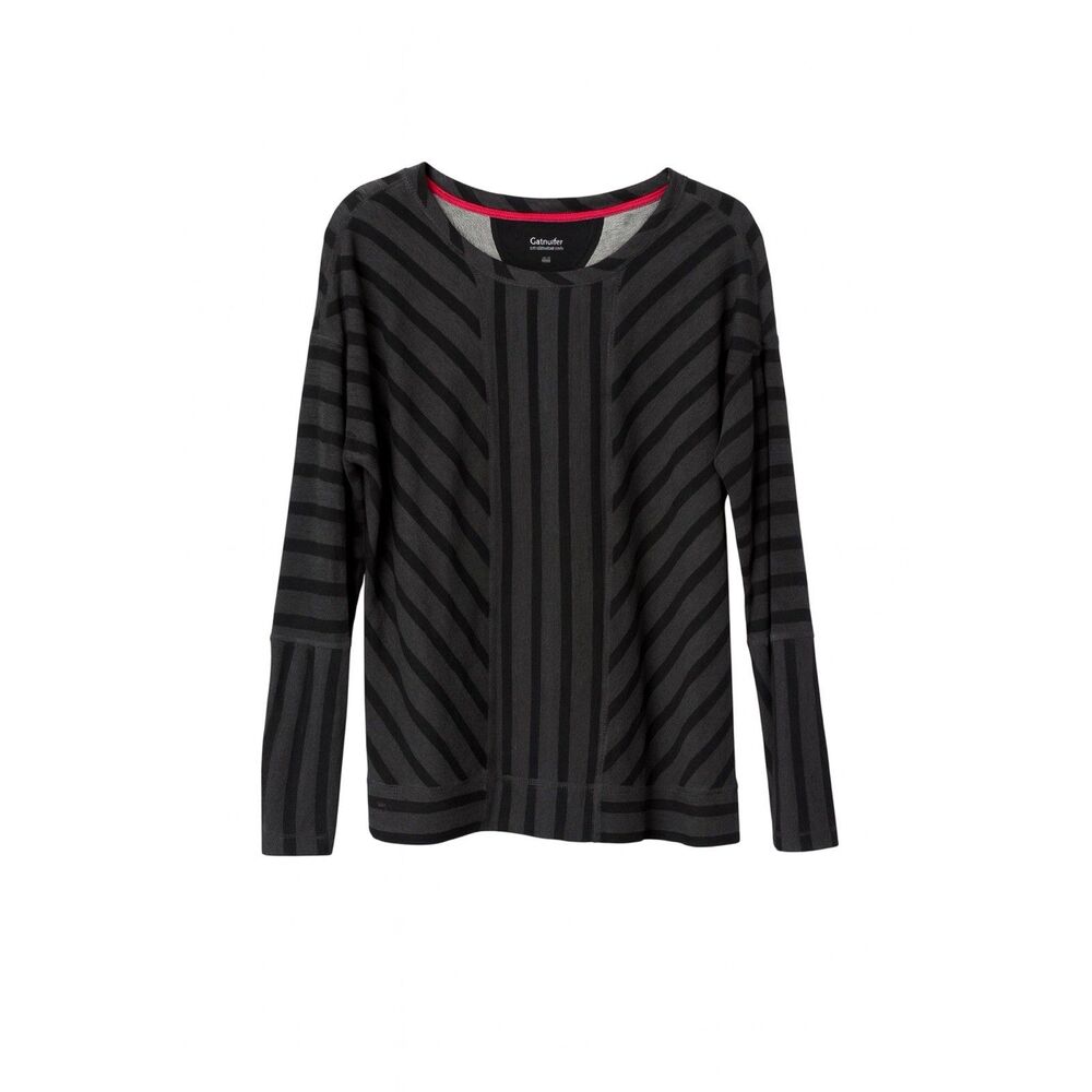 Calvin Klein Charcoal & Black Striped Long-Sleeve Scoop Neck Top with Pink Trim